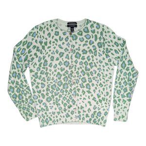 Lands' End | Women's Cotton Button Up Cardigan Green/Blue Leopard Print Size M/P